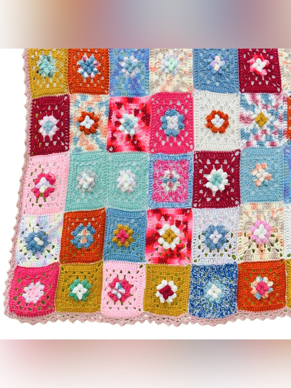 Vintage Granny Square Crochet Afghan Throw Blanket Handmade Boho Cottagecore - Picture 2 of 16